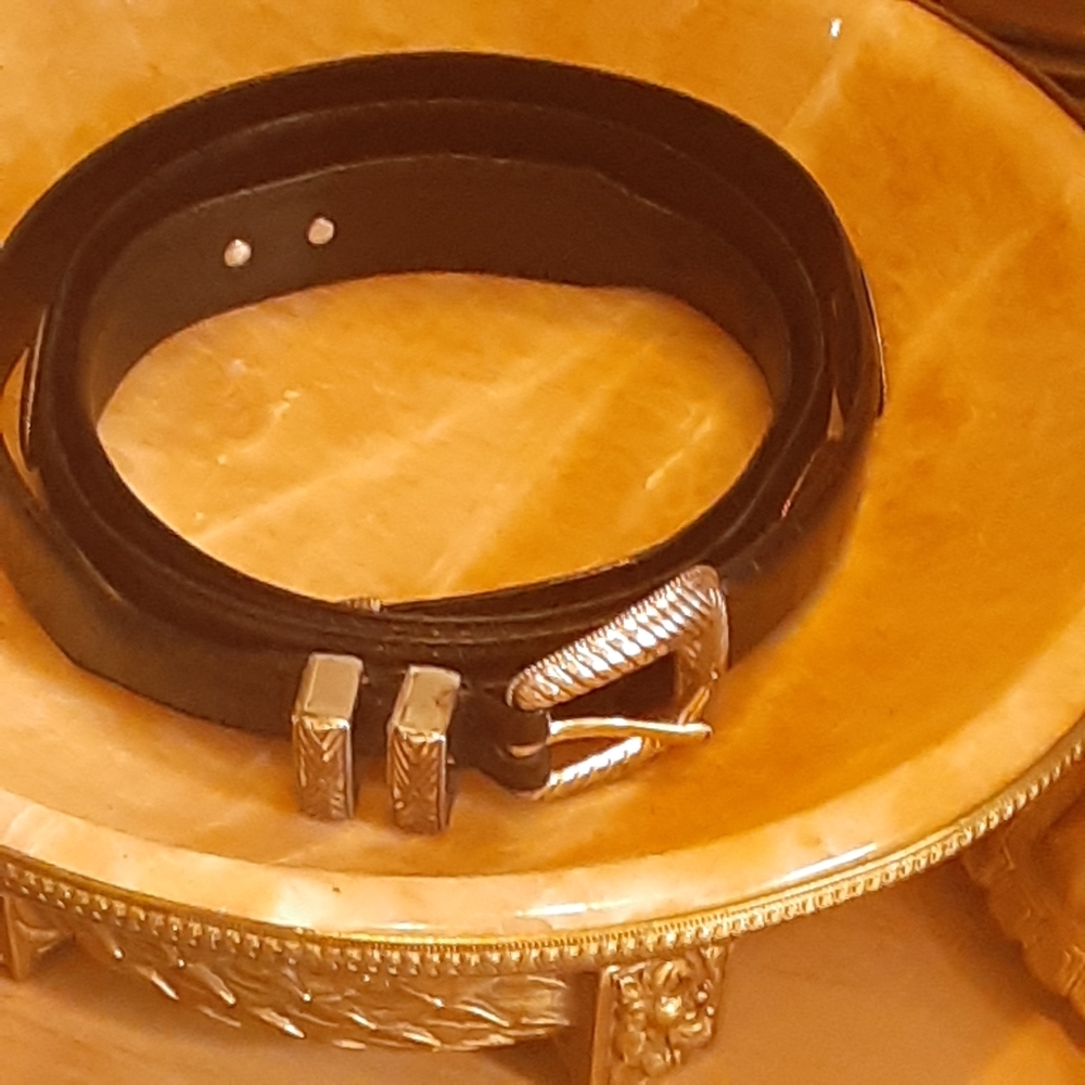 Roundtree & Yorke Italian Calfskin & Silver Hardware Western Belt Size 52